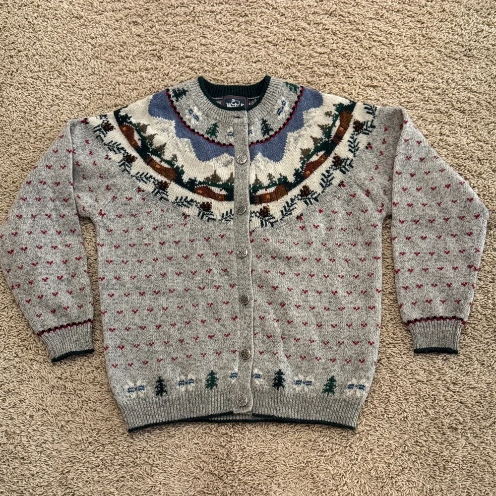 Vintage Woolrich Womens Fair Isle Mountain Button-up Wool Cardigan Sweater, sz M - Picture 1 of 14